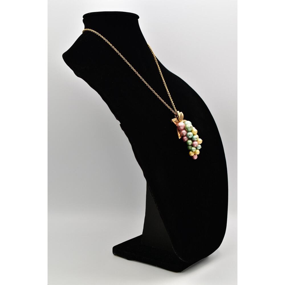 Vintage Grape Pendant Necklace Brushed Gold Multi-Color Cluster Vine Pastel BinK - Picture 4 of 12
